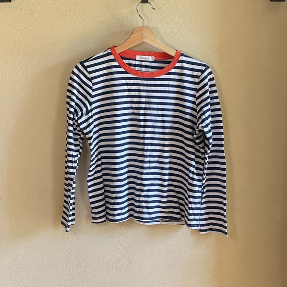 Mod Ref Navy Blue & White Striped Teagan Cotton Blend Crewneck Tee Shirt S - Picture 2 of 11